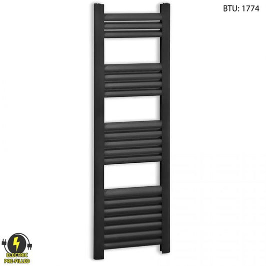 500mm Wide - 1200mm High Electric Accuro Korle Matt Black Designer Heated Towel Rail Radiator