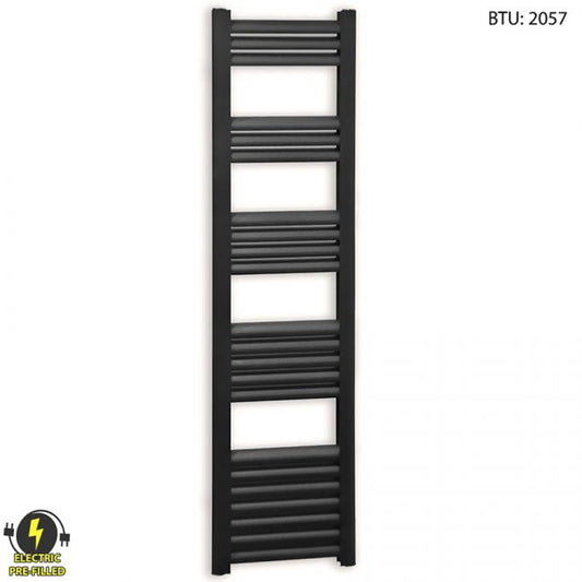 500mm Wide - 1400mm High Electric Accuro Korle Matt Black Designer Heated Towel Rail Radiator