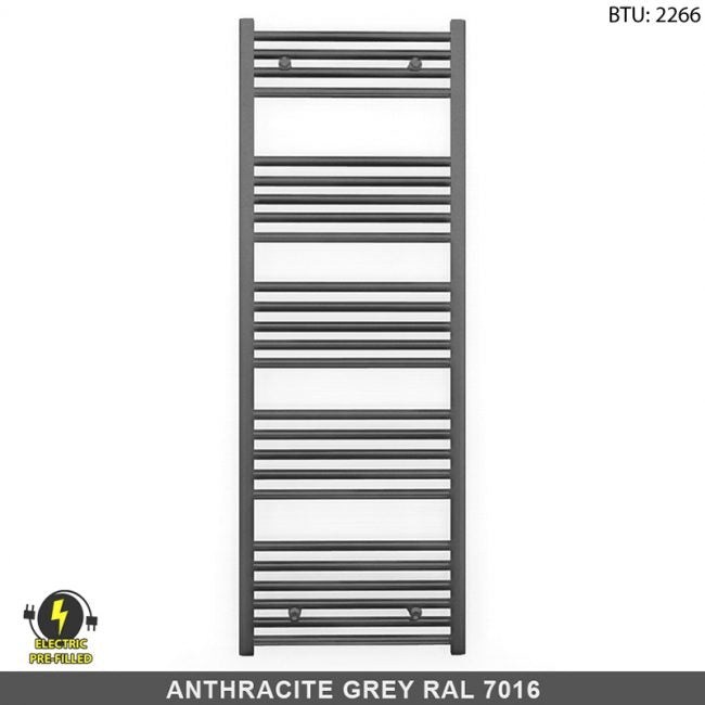 500mm Wide - 1400mm High  Anthracite Grey Electric Heated Towel Rail Radiator