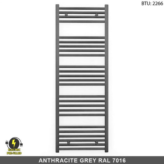 500mm Wide - 1400mm High  Anthracite Grey Electric Heated Towel Rail Radiator