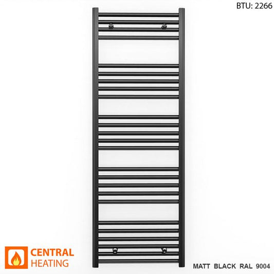 500mm Wide - 1400mm High Flat Black Heated Towel Rail Radiator