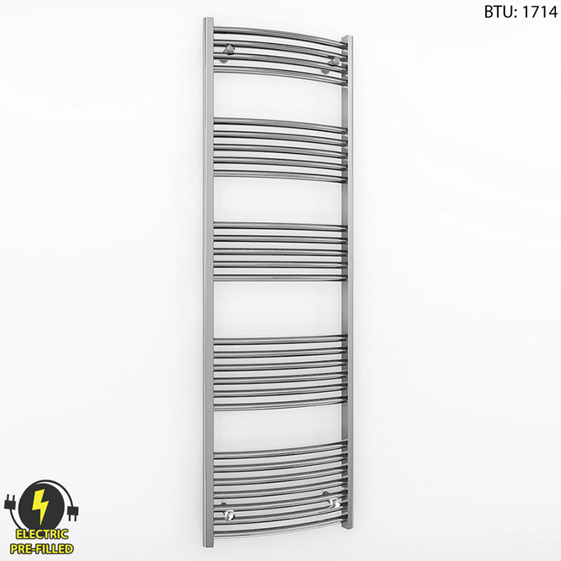  500mm Wide - 1600mm High Curved Chrome Electric Heated Towel Rail Radiator