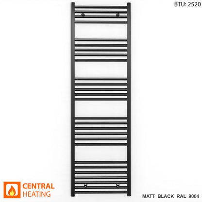 500mm Wide - 1600mm High Flat Black Heated Towel Rail Radiator