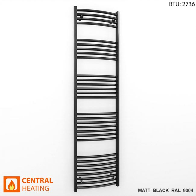  500mm Wide - 1700mm High Curved  Black Heated Towel Rail Radiator