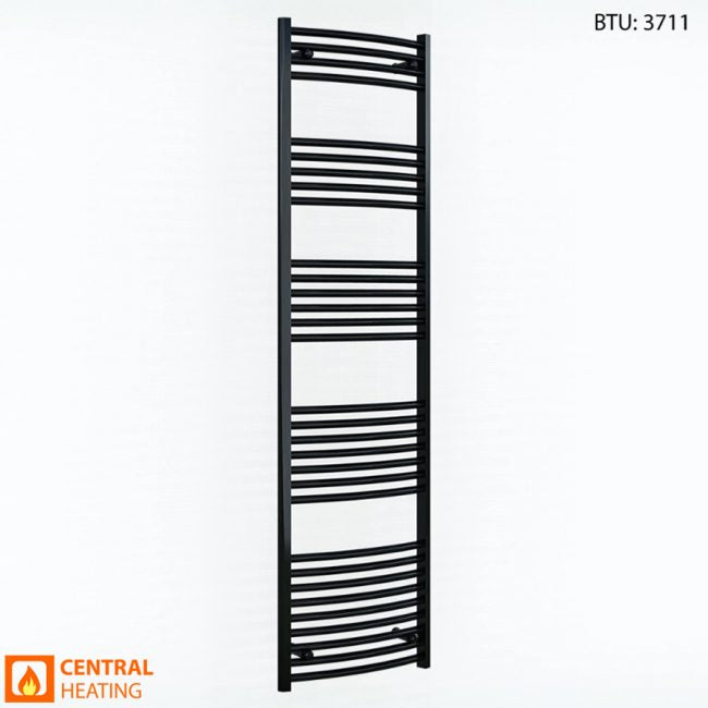  500mm Wide - 1800mm High Curved Black Heated Towel Rail Radiator 25mm Tube
