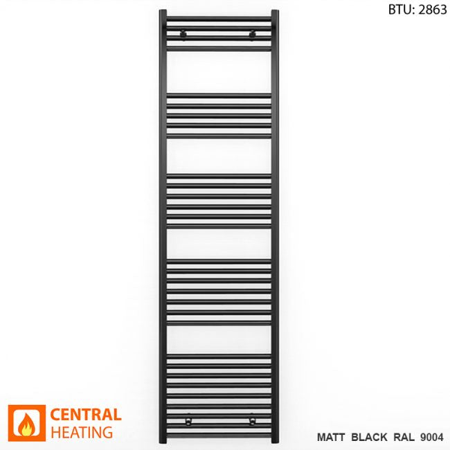  500mm Wide - 1800mm High Flat Black Heated Towel Rail Radiator