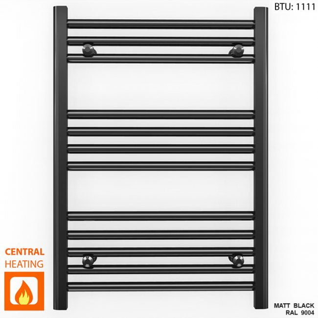  500mm Wide - 700mm High Flat Black Heated Towel Rail Radiator