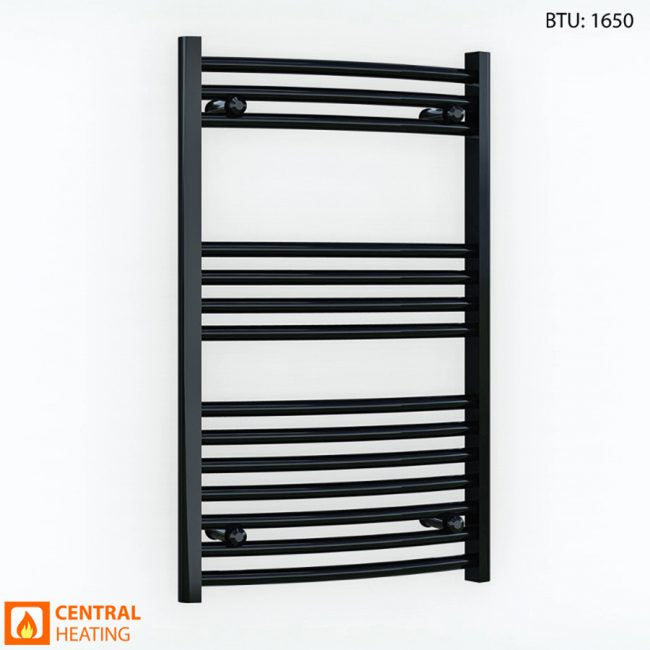  500mm Wide - 800mm High Curved Black Heated Towel Rail Radiator 25mm Tube