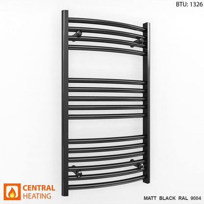  500mm Wide - 800mm High Curved  Black Heated Towel Rail Radiator 