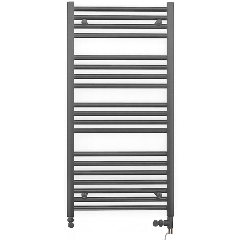 Dual Fuel 600 x 1000mm Straight Anthracite Grey Heated Towel Rail - (incl. Valves + Electric Heating Kit)