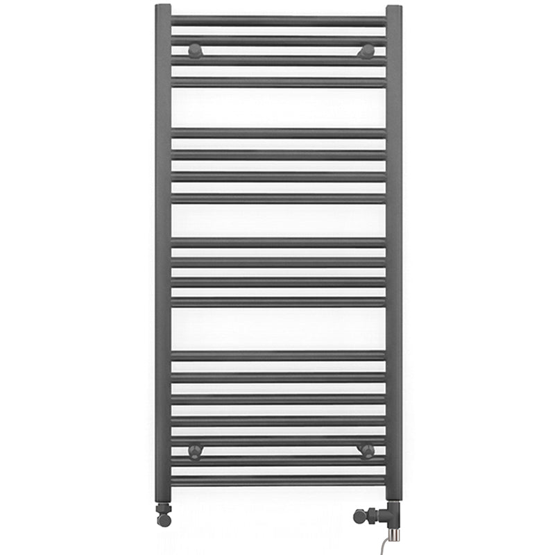  Dual Fuel 500 x 1000mm Straight Anthracite Grey Heated Towel Rail - (incl. Valves + Electric Heating Kit)
