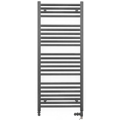 Dual Fuel 600 x 1200mm Straight Anthracite Grey Heated Towel Rail - (incl. Valves + Electric Heating Kit)