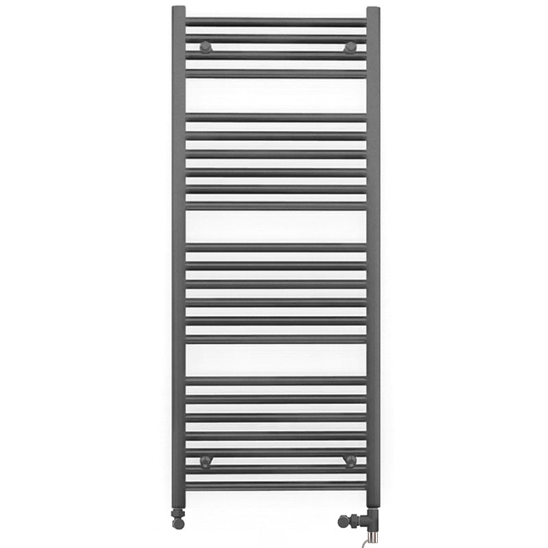  Dual Fuel 600 x 1200mm Straight Anthracite Grey Heated Towel Rail - (incl. Valves + Electric Heating Kit)