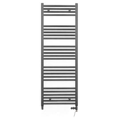 Dual Fuel 550 x 1400mm Straight Anthracite Grey Heated Towel Rail - (incl. Valves + Electric Heating Kit)
