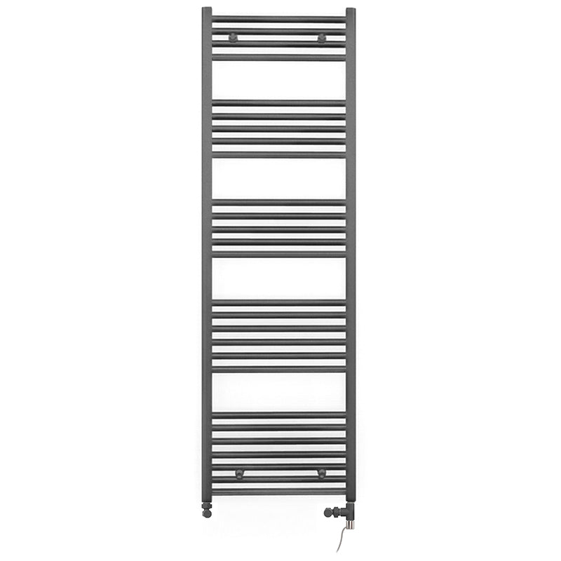 Dual Fuel 500 x 1600mm Straight Anthracite Grey Heated Towel Rail - (incl. Valves + Electric Heating Kit)