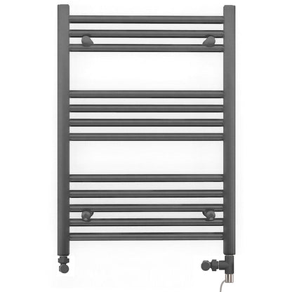 Dual Fuel 550 x 700mm Straight Anthracite Grey Heated Towel Rail - (incl. Valves + Electric Heating Kit)