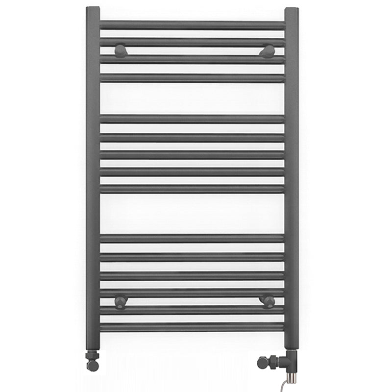 Dual Fuel 500 x 800mm Straight Anthracite Grey Heated Towel Rail - (incl. Valves + Electric Heating Kit)