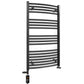 Dual Fuel 500 x 1000mm Matt Black Curved Heated Towel Rail - (incl. Valves + Electric Heating Kit) 