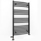 Dual Fuel 500 x 1000mm Matt Black Curved Heated Towel Rail - (incl. Valves + Electric Heating Kit) 