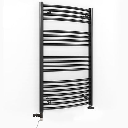  Dual Fuel 500 x 1000mm Matt Black Curved Heated Towel Rail - (incl. Valves + Electric Heating Kit) 