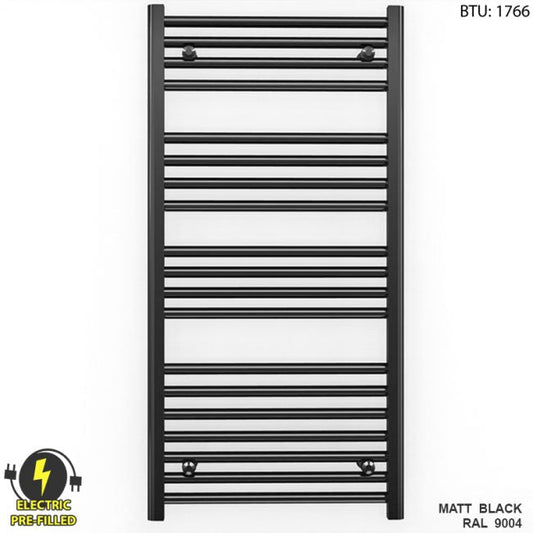 550mm Wide - 1000mm High Flat Black Electric Heated Towel Rail Radiator