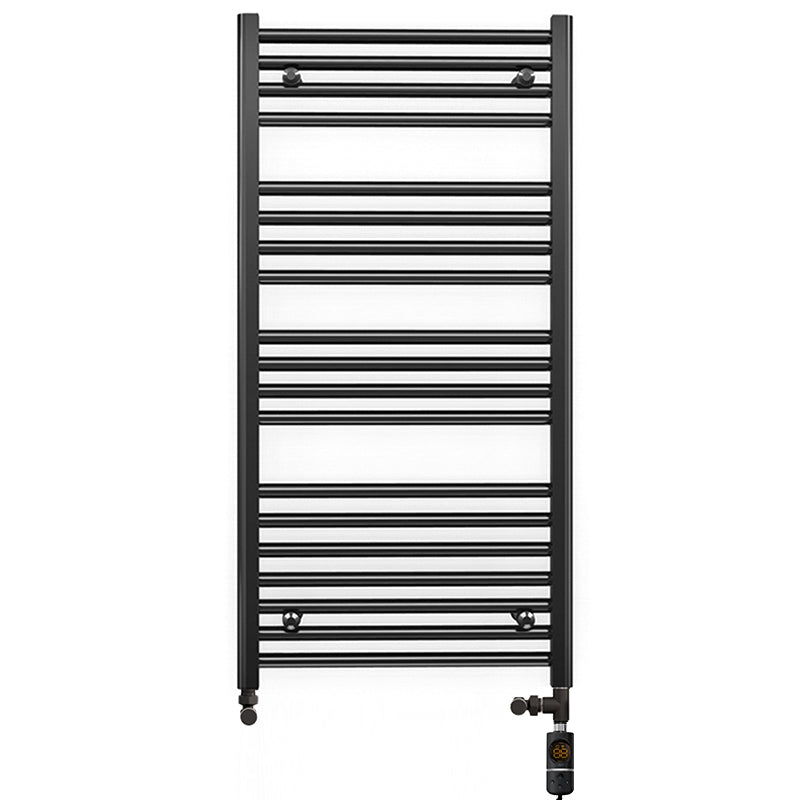  Dual Fuel 500 x 1000mm Straight Matt Black Heated Towel Rail - (incl. Valves + Electric Heating Kit)