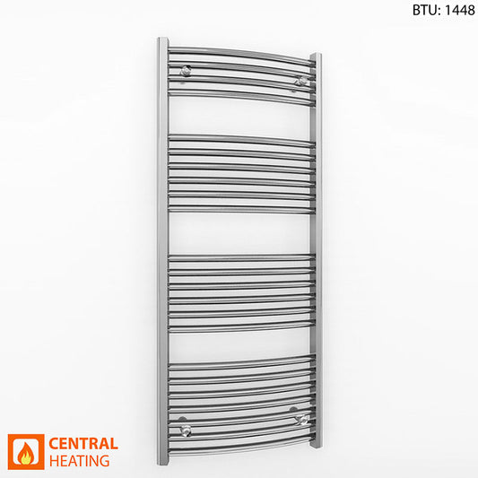 500mm Wide - 1200mm High Curved Chrome Heated Towel Rail Radiator