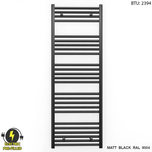  550mm Wide - 1400mm High Flat Black Electric Heated Towel Rail Radiator