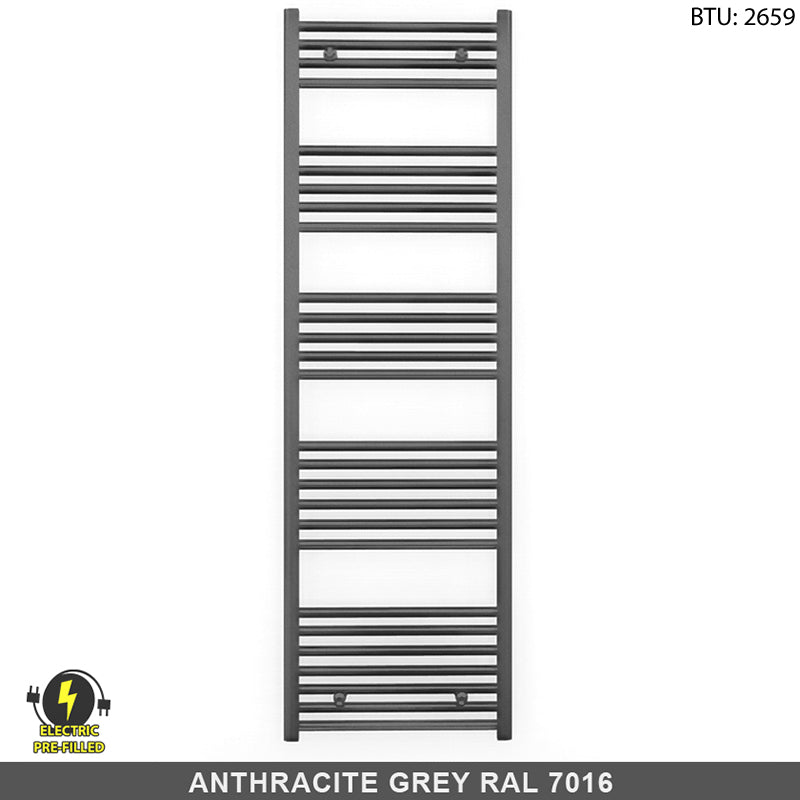  550mm Wide - 1600mm High  Anthracite Grey Electric Heated Towel Rail Radiator
