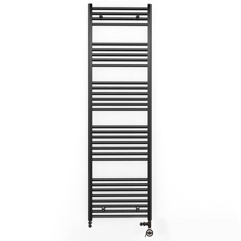  Dual Fuel 600 x 1700mm Straight Matt Black Heated Towel Rail - (incl. Valves + Electric Heating Kit)