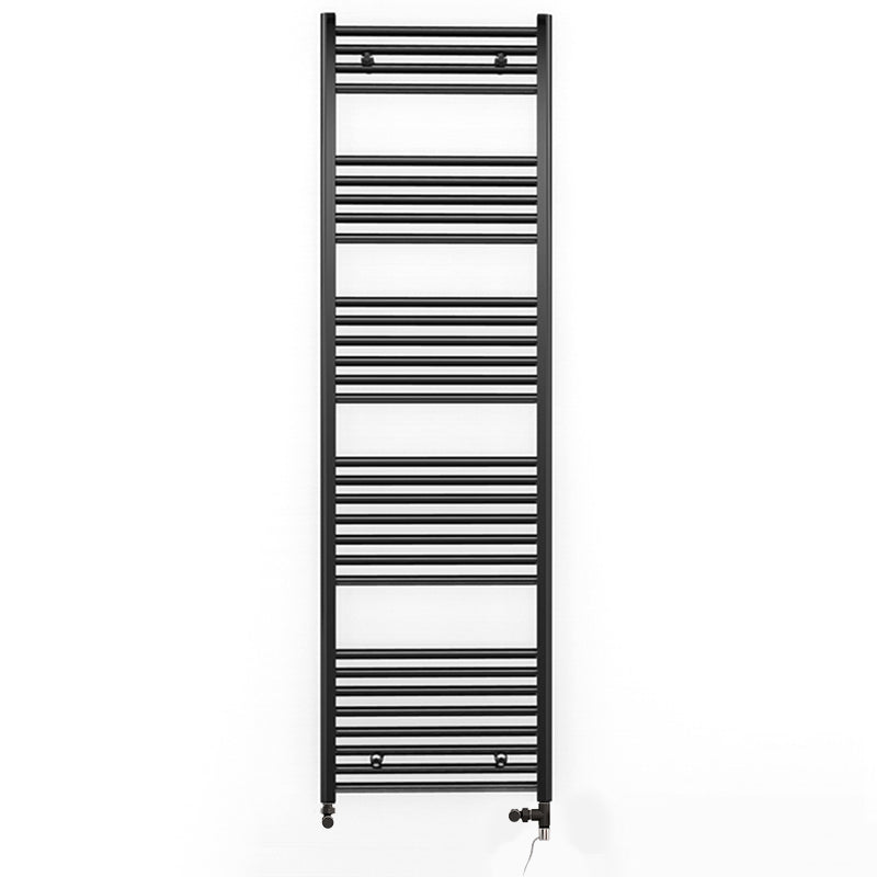  Dual Fuel 600 x 1700mm Straight Matt Black Heated Towel Rail - (incl. Valves + Electric Heating Kit)