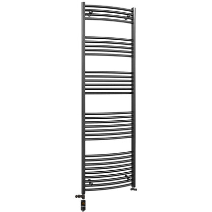  Dual Fuel 500 x 1800mm Matt Black Curved Heated Towel Rail  22mm Tube- (incl. Valves + Electric Heating Kit) 