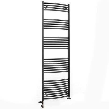  Dual Fuel 600 x 1800mm Matt Black Curved Heated Towel Rail 25mm Tube  - (incl. Valves + Electric Heating Kit) 