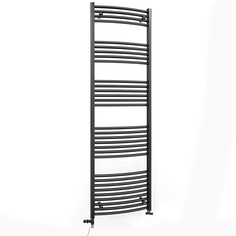 Dual Fuel 600 x 1800mm Matt Black Curved Heated Towel Rail 25mm Tube Myhomeware