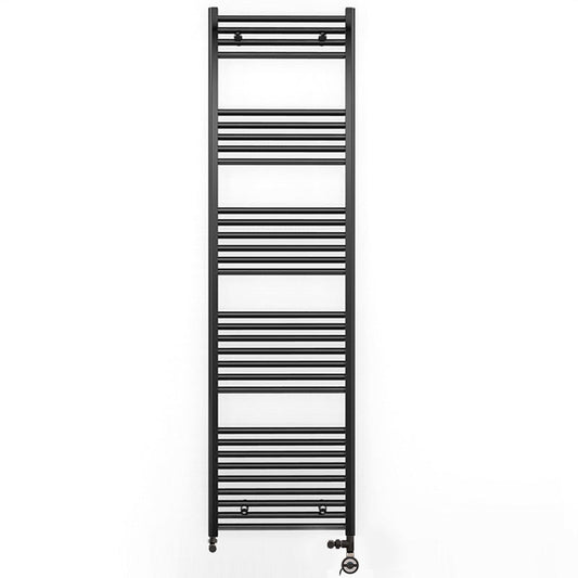 Dual Fuel 500 x 1800mm Straight Matt Black Heated Towel Rail - (incl. Valves + Electric Heating Kit) 