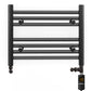 Dual Fuel 600 x 400mm Straight Matt Black Heated Towel Rail - (incl. Valves + Electric Heating Kit) 