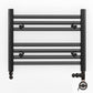 Dual Fuel 600 x 400mm Straight Matt Black Heated Towel Rail - (incl. Valves + Electric Heating Kit) 