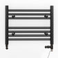 Dual Fuel 600 x 400mm Straight Matt Black Heated Towel Rail - (incl. Valves + Electric Heating Kit) 