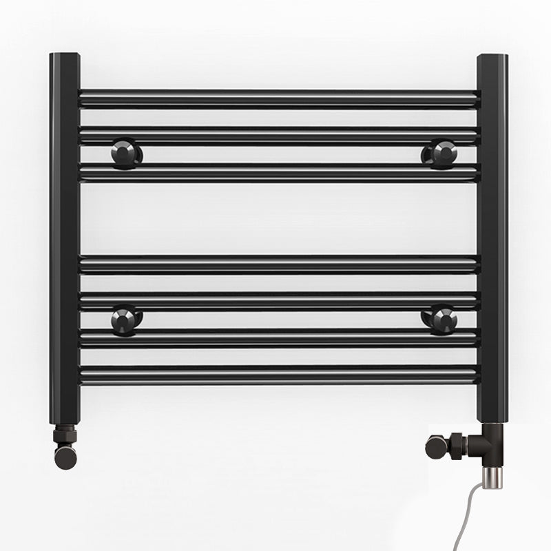 Dual Fuel 600 x 400mm Straight Matt Black Heated Towel Rail - (incl. Valves + Electric Heating Kit)