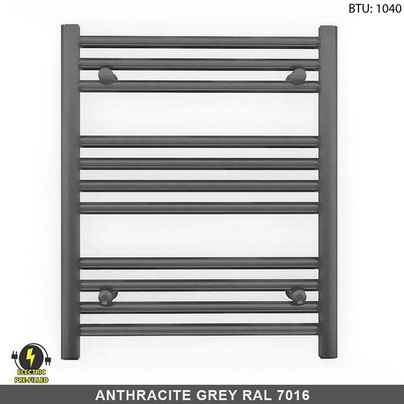 550mm Wide - 600mm High  Anthracite Grey Electric Heated Towel Rail Radiator