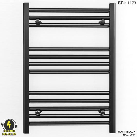 550mm Wide - 700mm High Flat Black Electric Heated Towel Rail Radiator