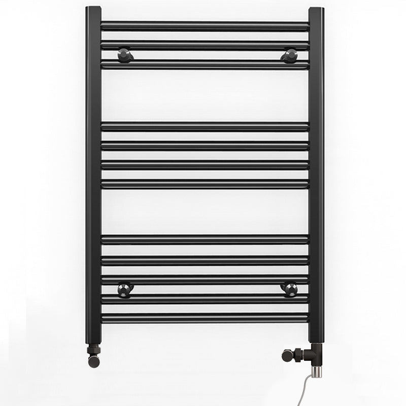 Dual Fuel 500 x 700mm Straight Matt Black Heated Towel Rail - (incl. Valves + Electric Heating Kit)