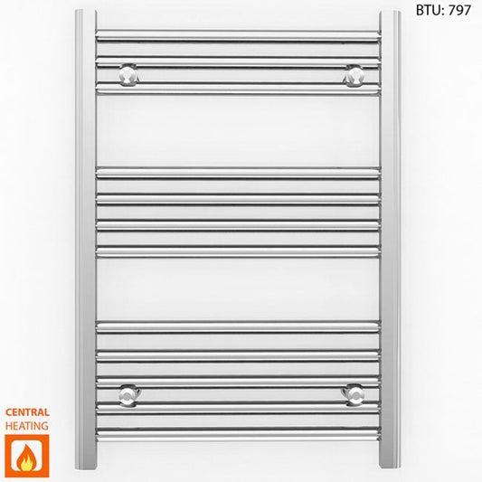 550mm Wide - 700mm High Flat Chrome Heated Towel Rail Radiator 
