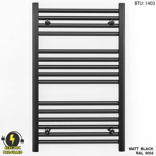 550mm Wide - 800mm High Flat Black Electric Heated Towel Rail Radiator