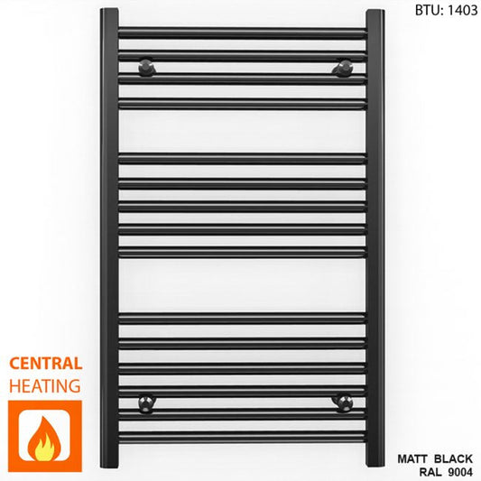 550mm Wide - 800mm High Flat Black Heated Towel Rail Radiator