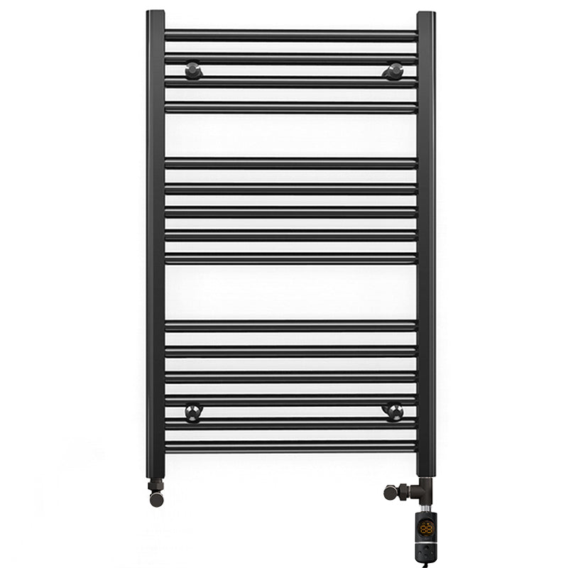  Dual Fuel 550 x 800mm Straight Matt Black Heated Towel Rail - (incl. Valves + Electric Heating Kit)