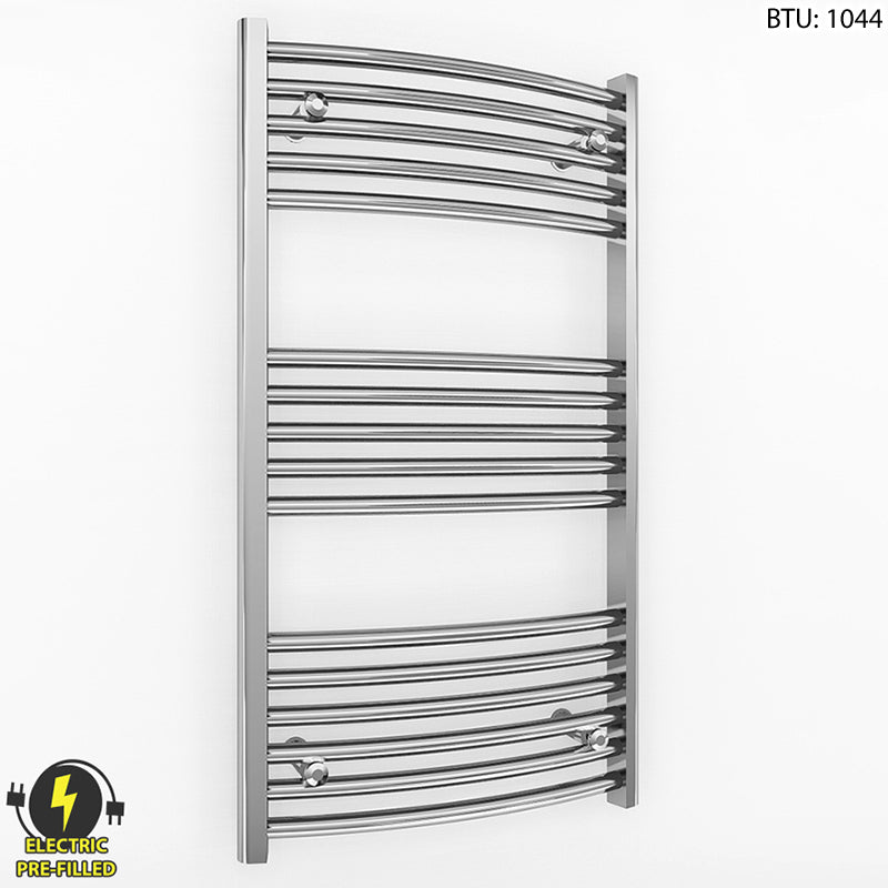  550mm Wide - 900mm High Curved Chrome Electric Heated Towel Rail Radiator