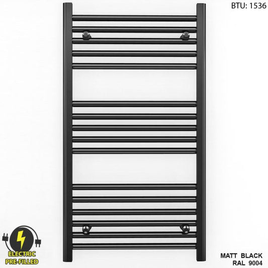 550mm Wide - 900mm High Flat Black Electric Heated Towel Rail Radiator