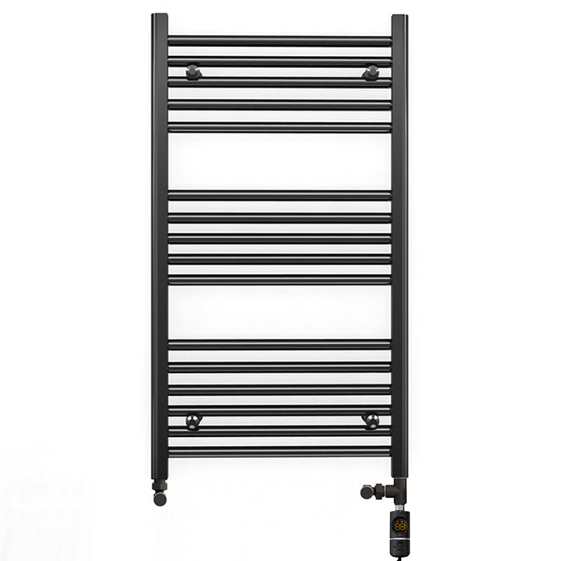Dual Fuel 600 x 900mm Straight Matt Black Heated Towel Rail incl. V Myhomeware