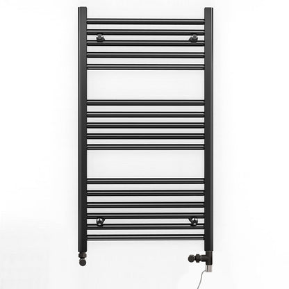  Dual Fuel 500 x 900mm Straight Matt Black Heated Towel Rail - (incl. Valves + Electric Heating Kit) 